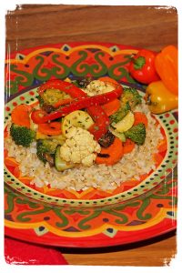 Marinated Garden Veggies Over Rice